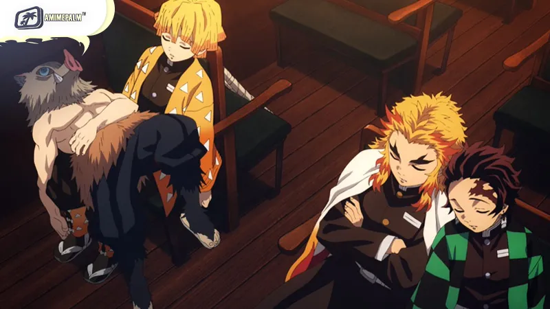 Rengoku leads Tanjiro’s team on the Mugen Train to battle Enmu and confront Akaza’s wrath.