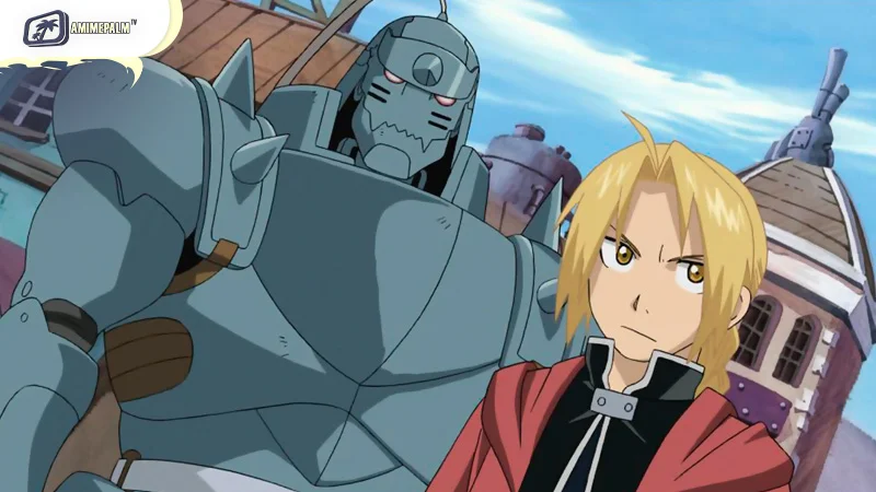 Fullmetal Alchemist: Brotherhood visual featuring Elric brothers from top-rated action fantasy anime.