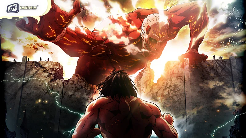 Key art from Attack on Titan—critically acclaimed action fantasy anime with brutal Titan warfare.