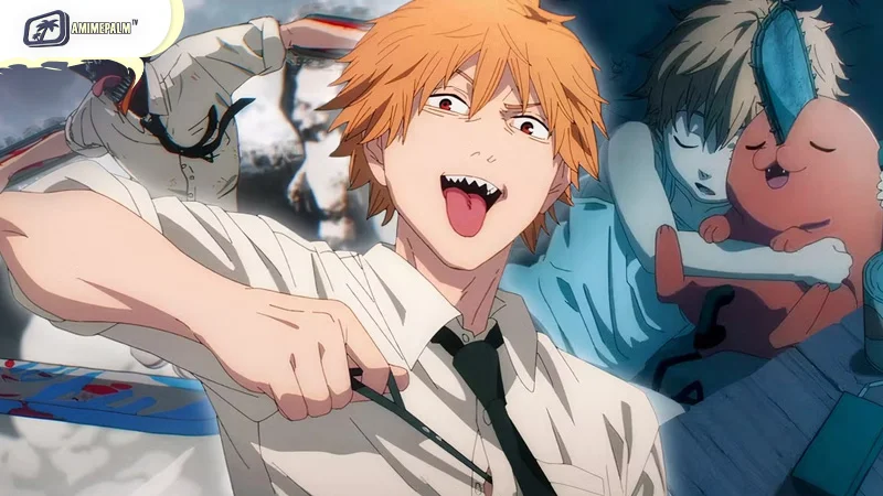 Chainsaw Man anime visual - gritty urban fantasy with Denji, Pochita, devil hunting, and bloody chaos.