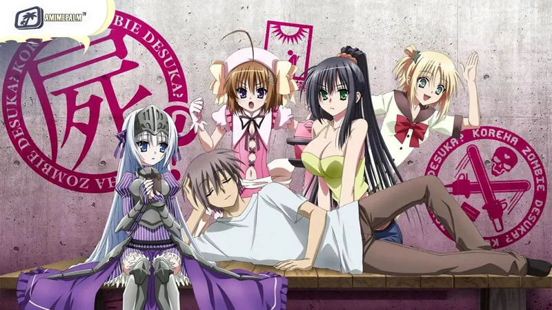 Ayumu Aikawa and the supernatural girls in the action harem anime Is This a Zombie?