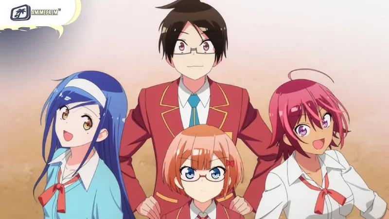 Nariyuki Yuiga and his genius students in the school harem anime We Never Learn