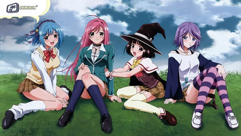 Tsukune Aono and Moka Akashiya in the supernatural harem anime Rosario + Vampire