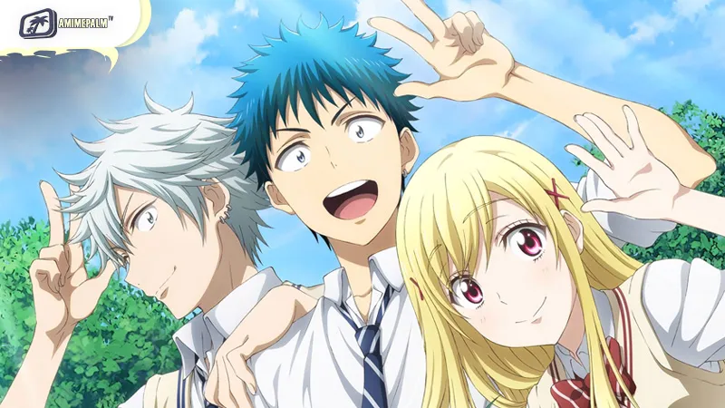 Ryu Yamada and the seven witches in the supernatural harem anime Yamada-kun