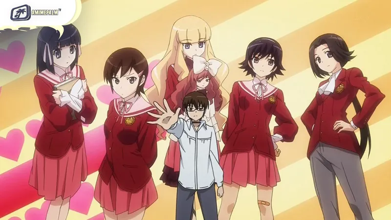 Keima Katsuragi and the heroines of the supernatural harem anime The World God Only Knows