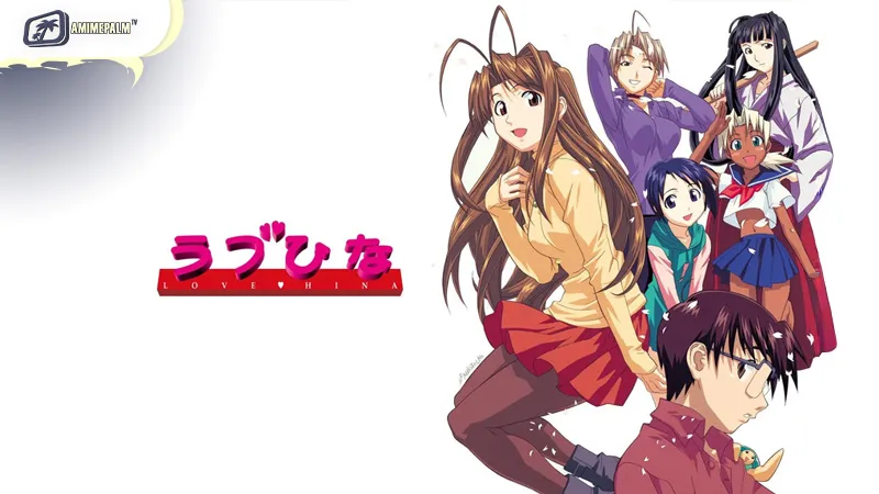Keitaro Urashima and the Hinata Inn residents in the classic romance harem anime Love Hina