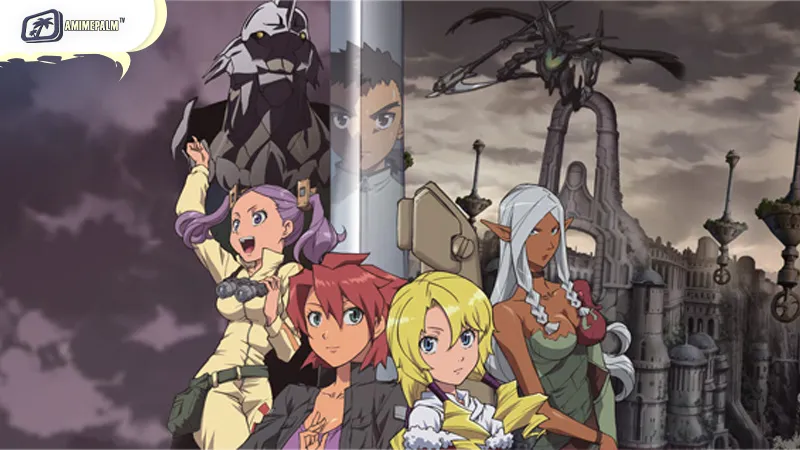 Kenshi Masaki and the female pilots in the romance harem anime Tenchi Muyo! War on Geminar