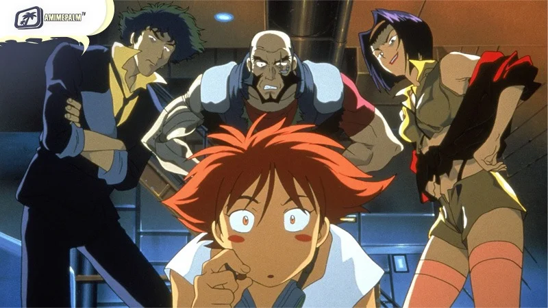 Spike Spiegel and the Bebop crew in a stylish sci-fi setting from Cowboy Bebop.